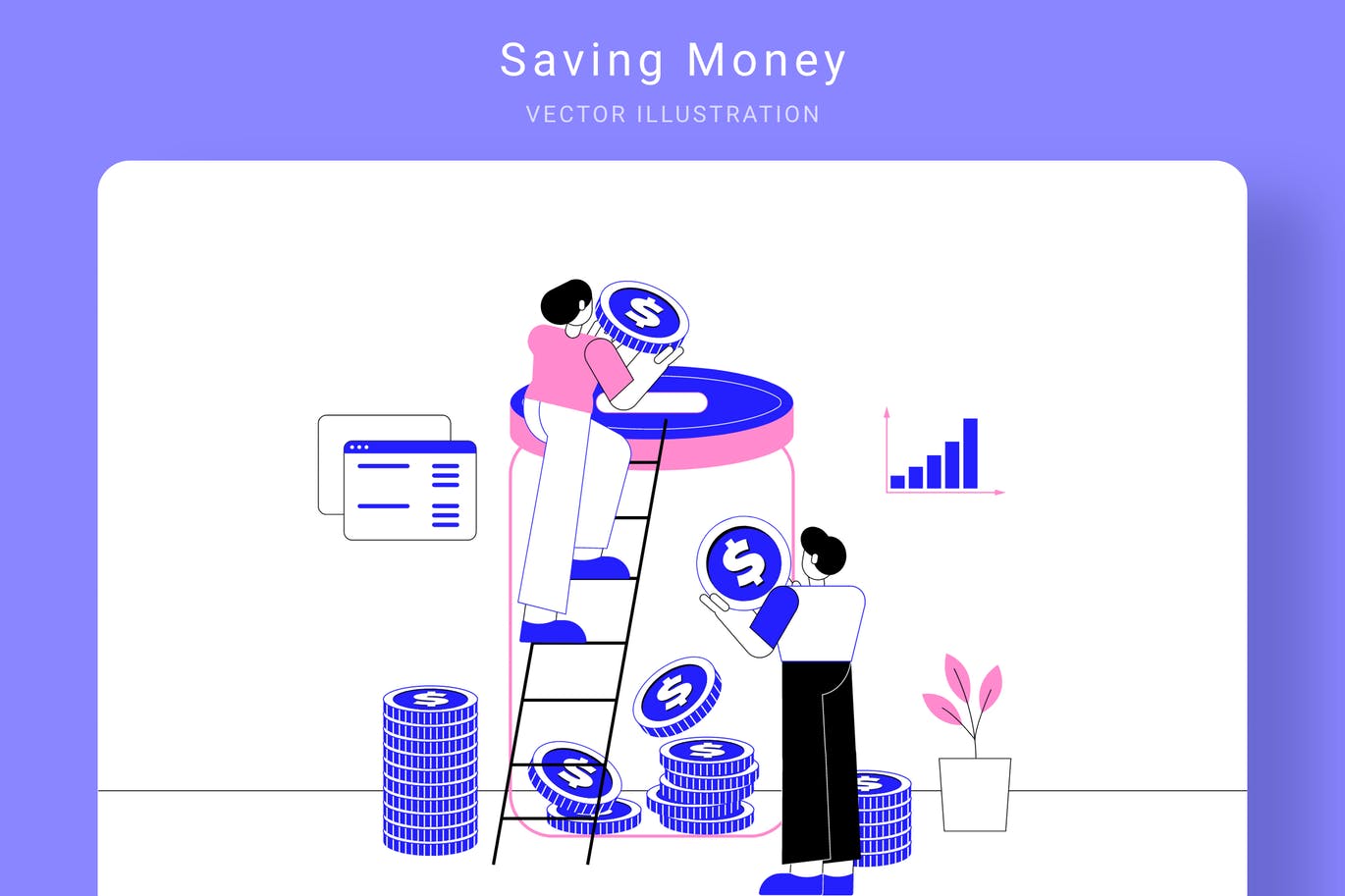 存钱计划主题矢量16设计网精选概念插画素材 Saving Money Vector Illustration插图