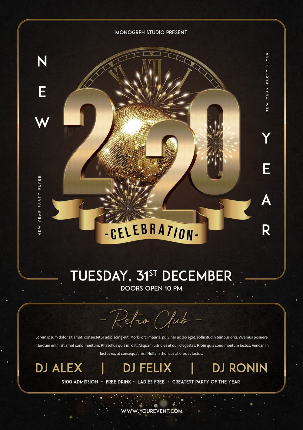 立体金属字2020年新年主题海报传单16设计网精选PSD模板 New Year Party Flyer插图(1)