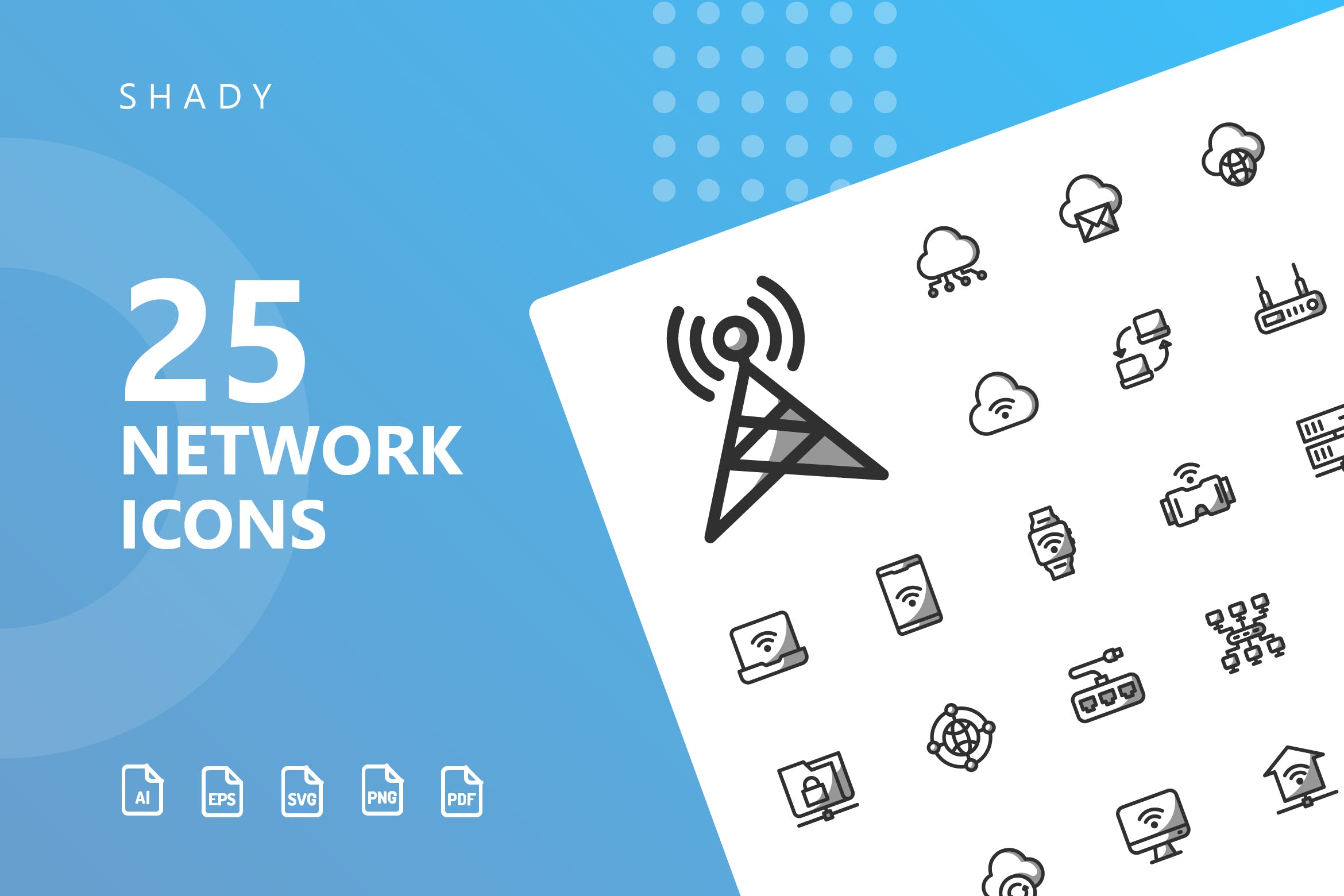 网络科技主题矢量阴影16图库精选图标 Network Shady Icons插图