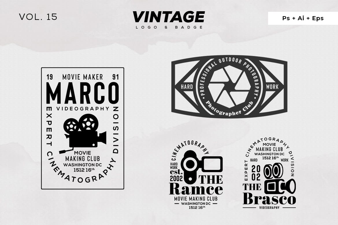 欧美复古设计风格品牌普贤居精选LOGO商标模板v15 Vintage Logo & Badge Vol. 15插图