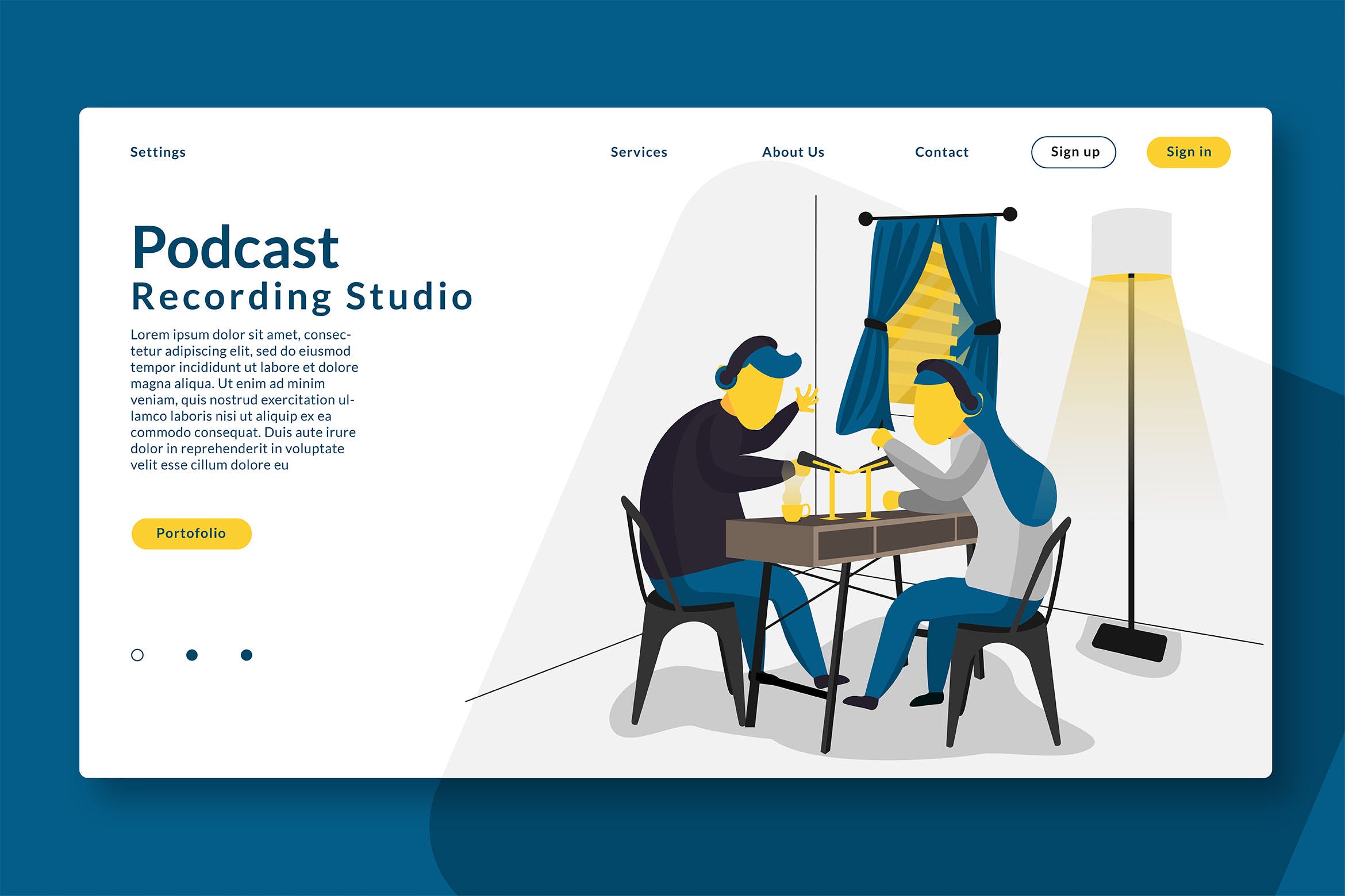 网站设计播客录制16设计网精选概念插画素材 Podcast Recording – Web Header & Vector GR插图