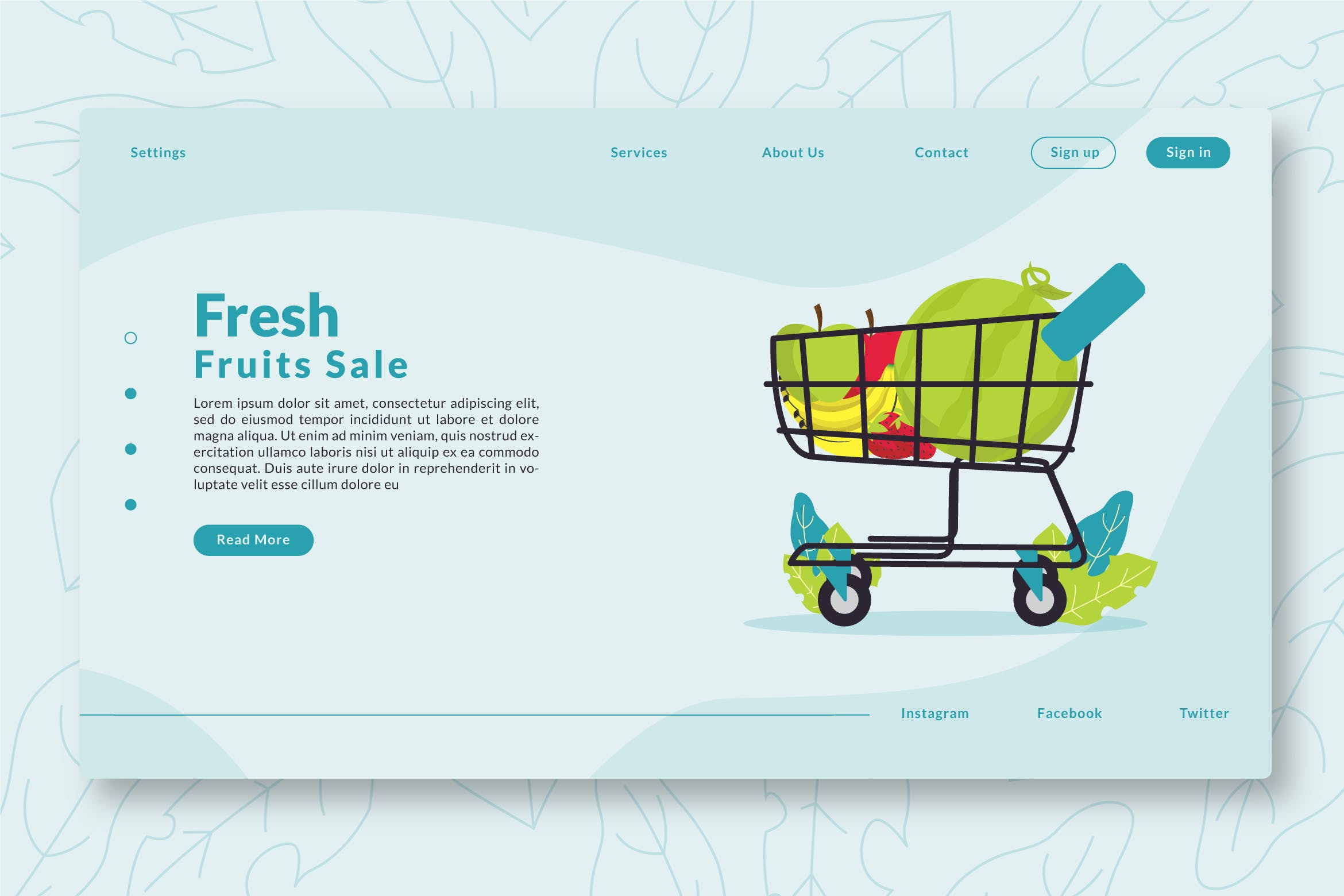 蔬果市场网站设计矢量插画素材 Fresh Fruit Sale – Web Header & Landing Page GR插图