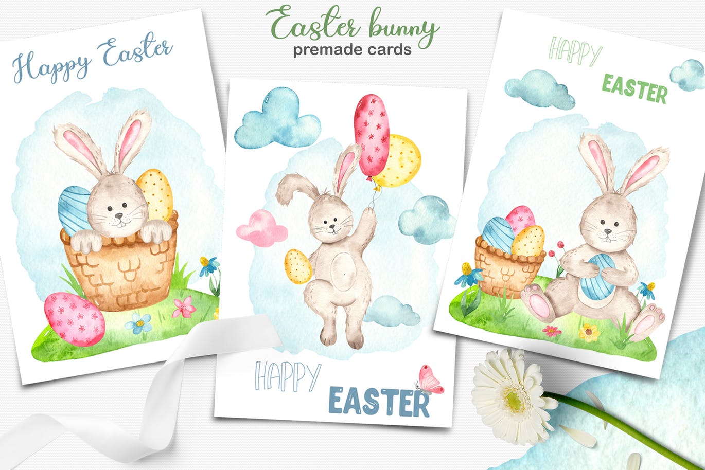 复活节兔子水彩手绘素材套装 Watercolor Easter Bunny collection插图(5)