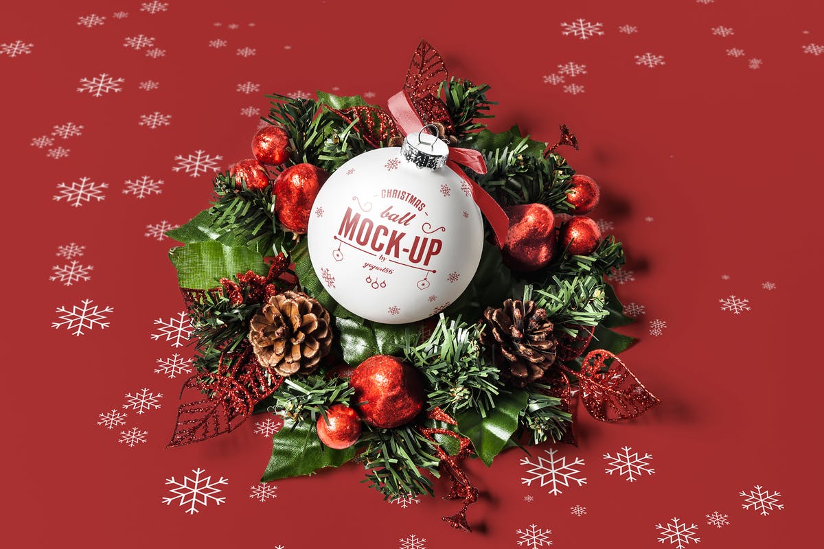 圣诞球外观图案设计效果图样机素材中国精选 Christmas Ball Mock-up插图