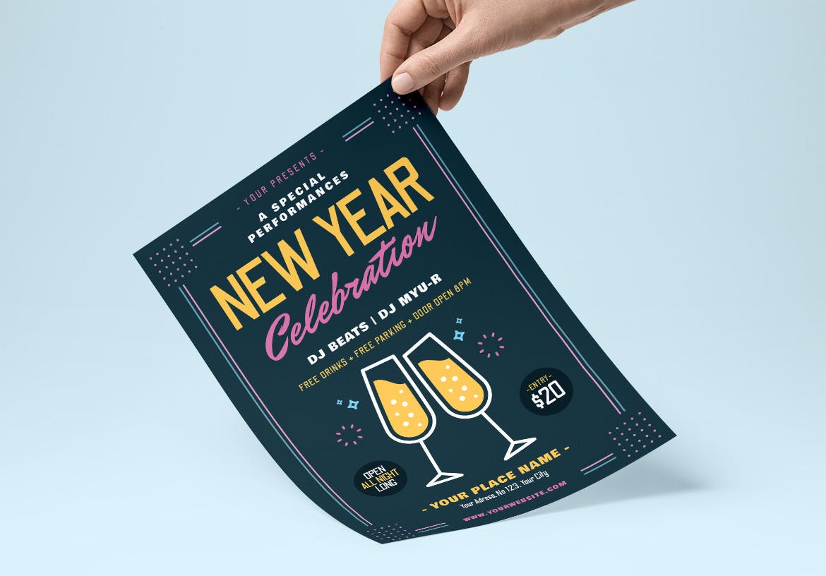 新年祝酒会活动宣传单模板v1 New Year Flyer插图(1)