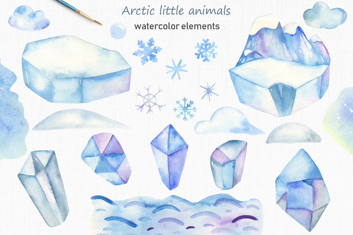 北极小动物水彩手绘剪贴画＆卡片素材 Watercolor Arctic little animals Clipart cards插图(2)