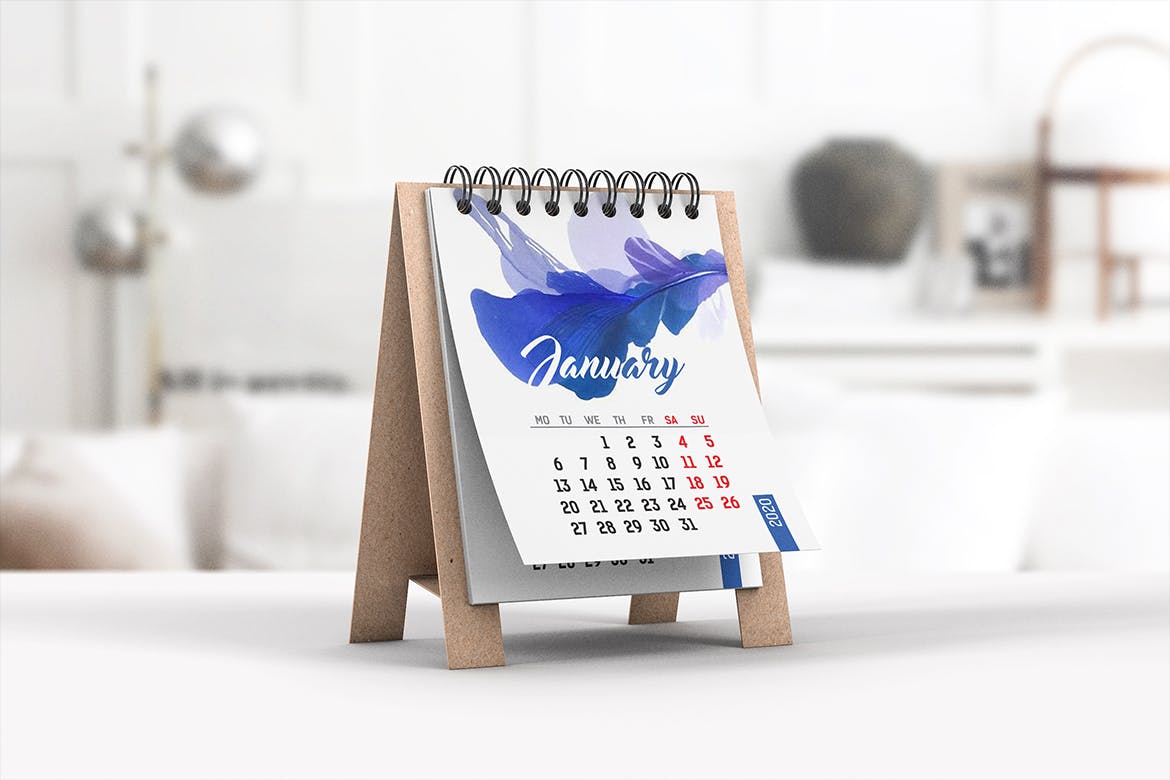 迷你桌面日历设计图样机素材库精选 Mini Desk Calendar Mockup插图(2)