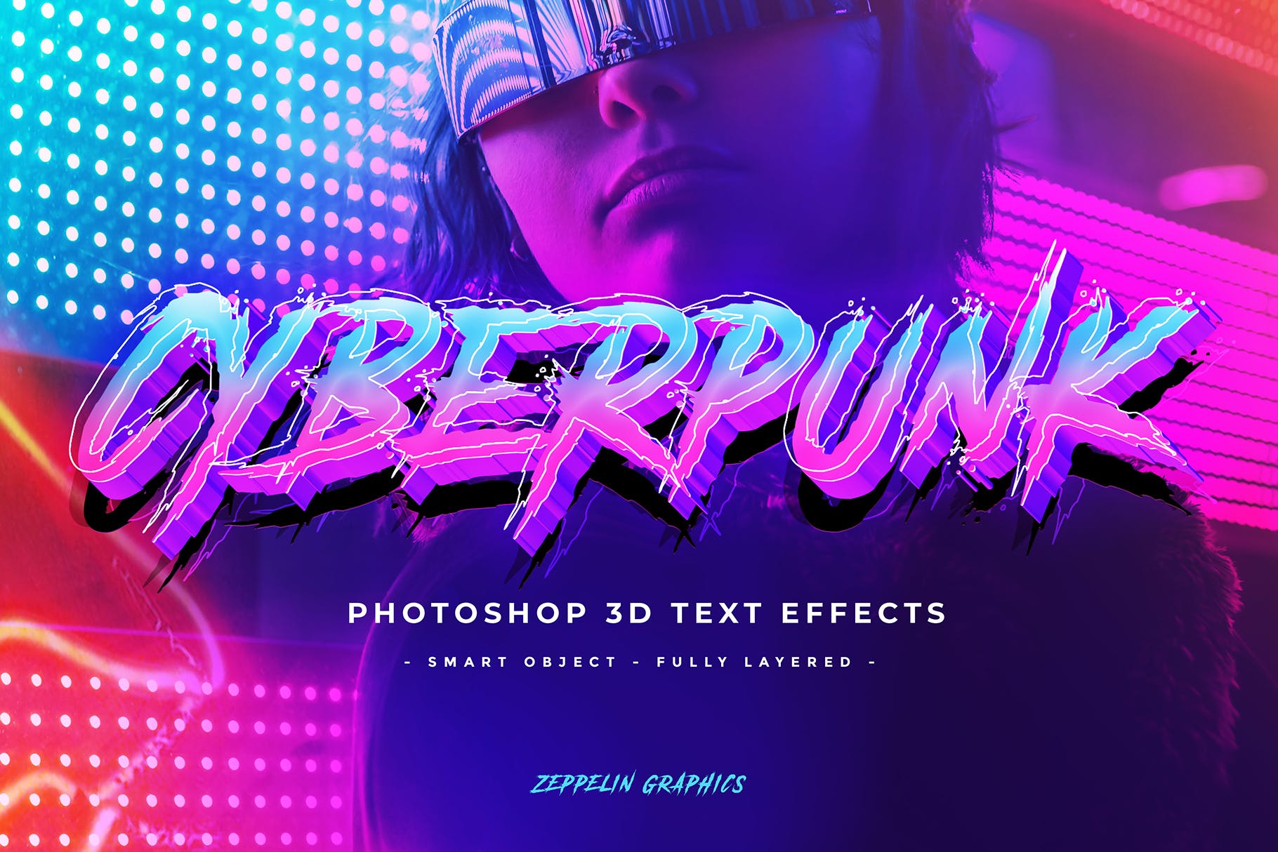 80年代网络朋克设计风格海报标题字体特效PSD模板 Cyberpunk 80s Text Effects插图(2)