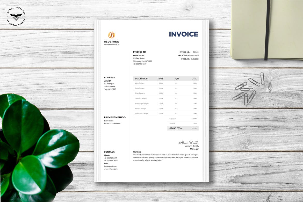 商业服务发票/票据版式设计模板 Business Invoice Template插图(1)