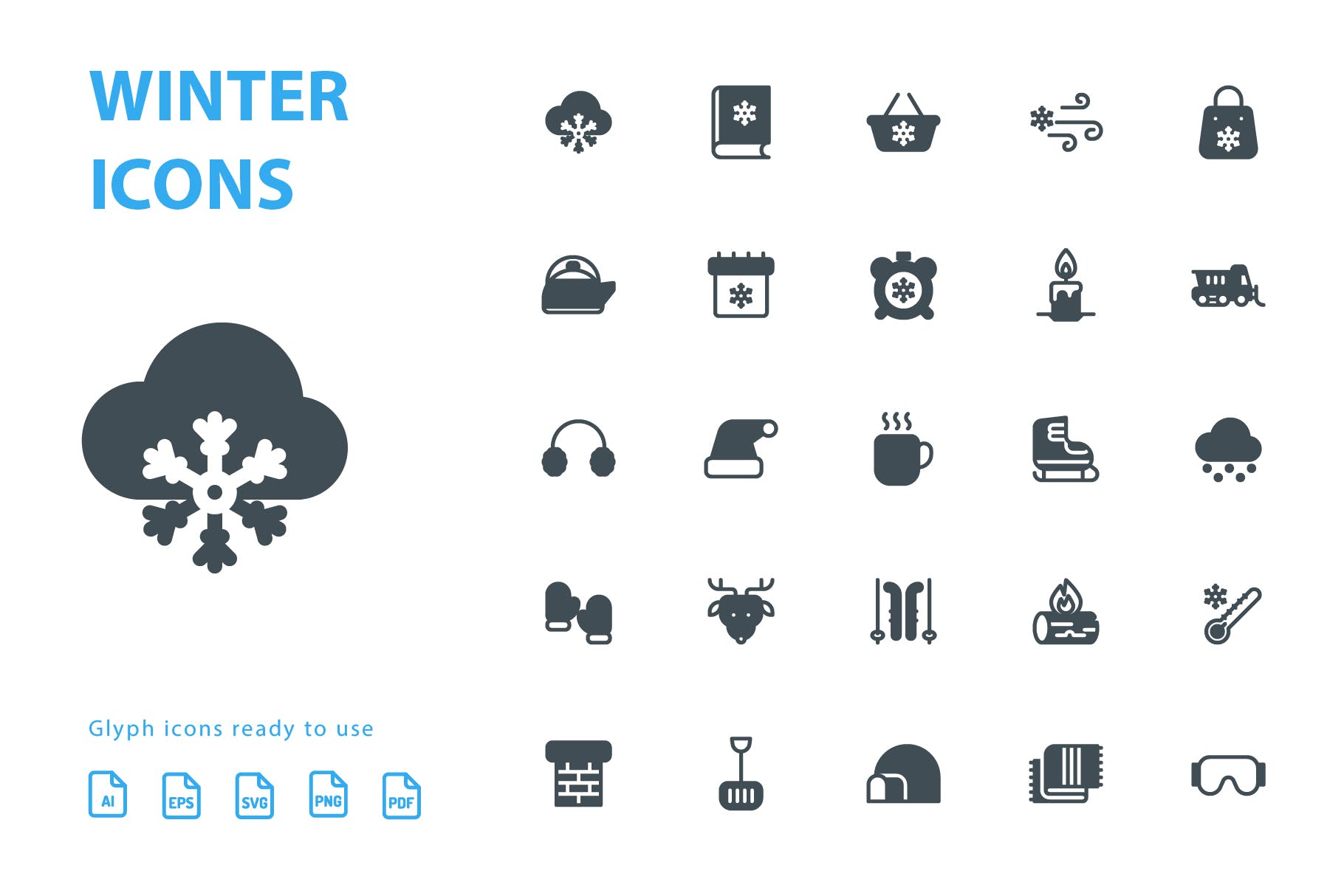 25枚冬天主题矢量字体亿图网易图库精选图标v2 Winter Glyph Icons插图(2)