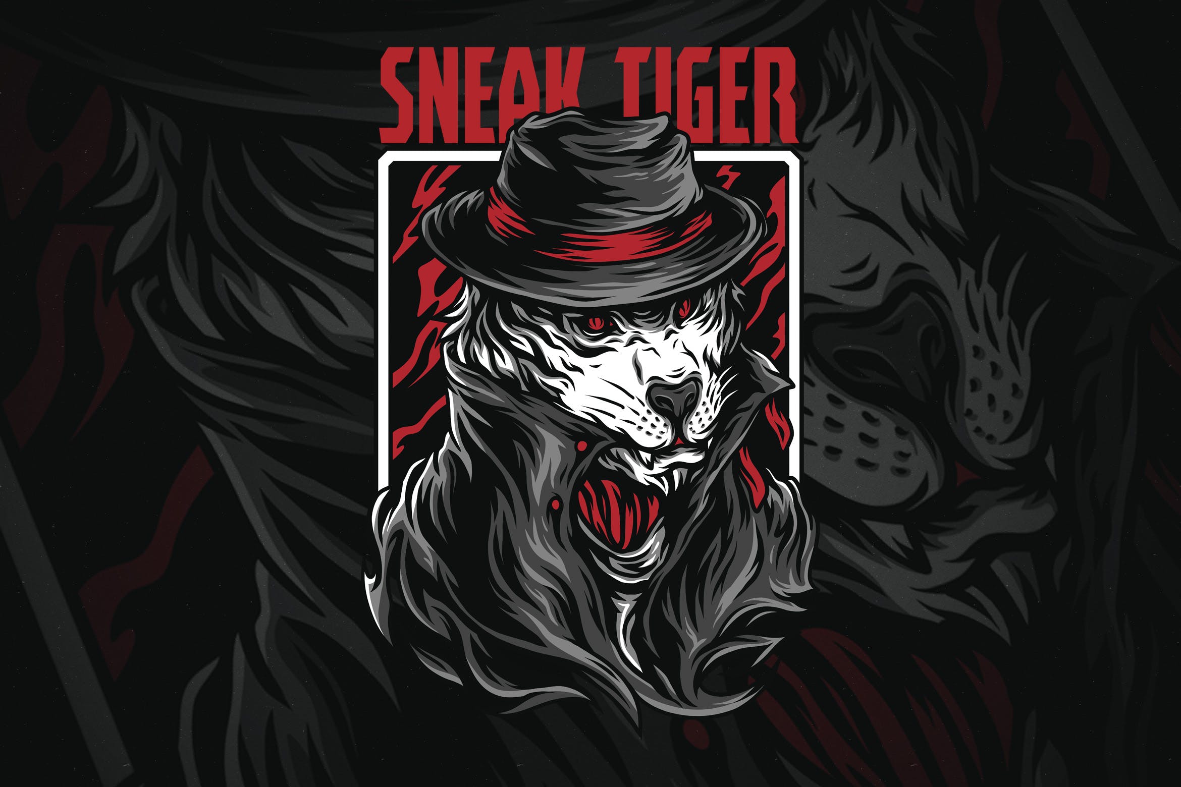 黑帮之虎潮牌T恤印花图案素材库精选设计素材 Sneak Tiger插图