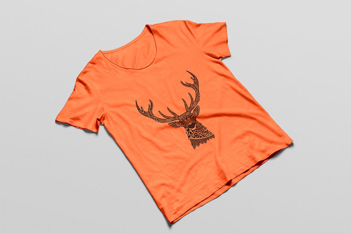 鹿-曼陀罗花手绘T恤印花图案设计矢量插画16图库精选素材 Deer Mandala T-shirt Design Vector Illustration插图(5)