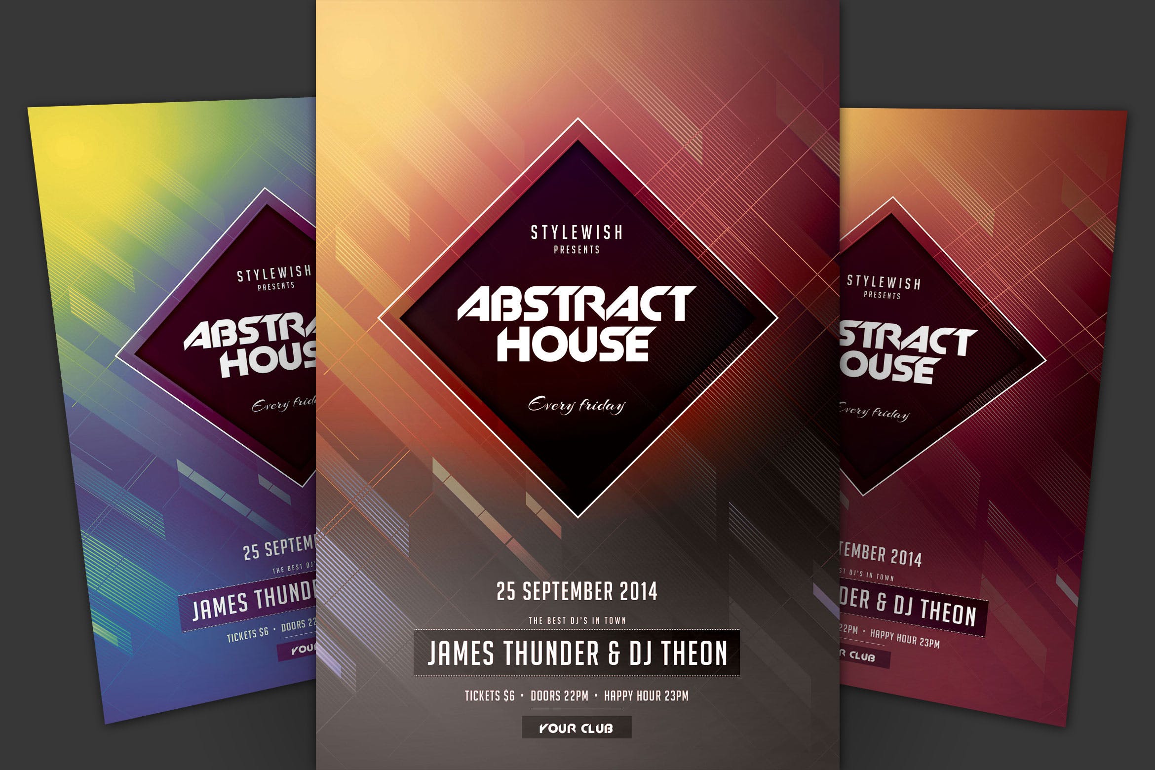 抽象设计风格现代音乐活动海报传单普贤居精选PSD模板 Abstract House Flyer插图