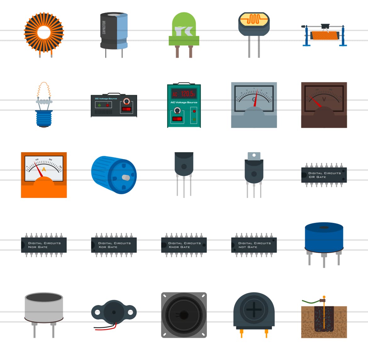 50枚电路线路板主题扁平化彩色矢量素材天下精选图标 50 Electric Circuits Flat Multicolor Icons插图(2)