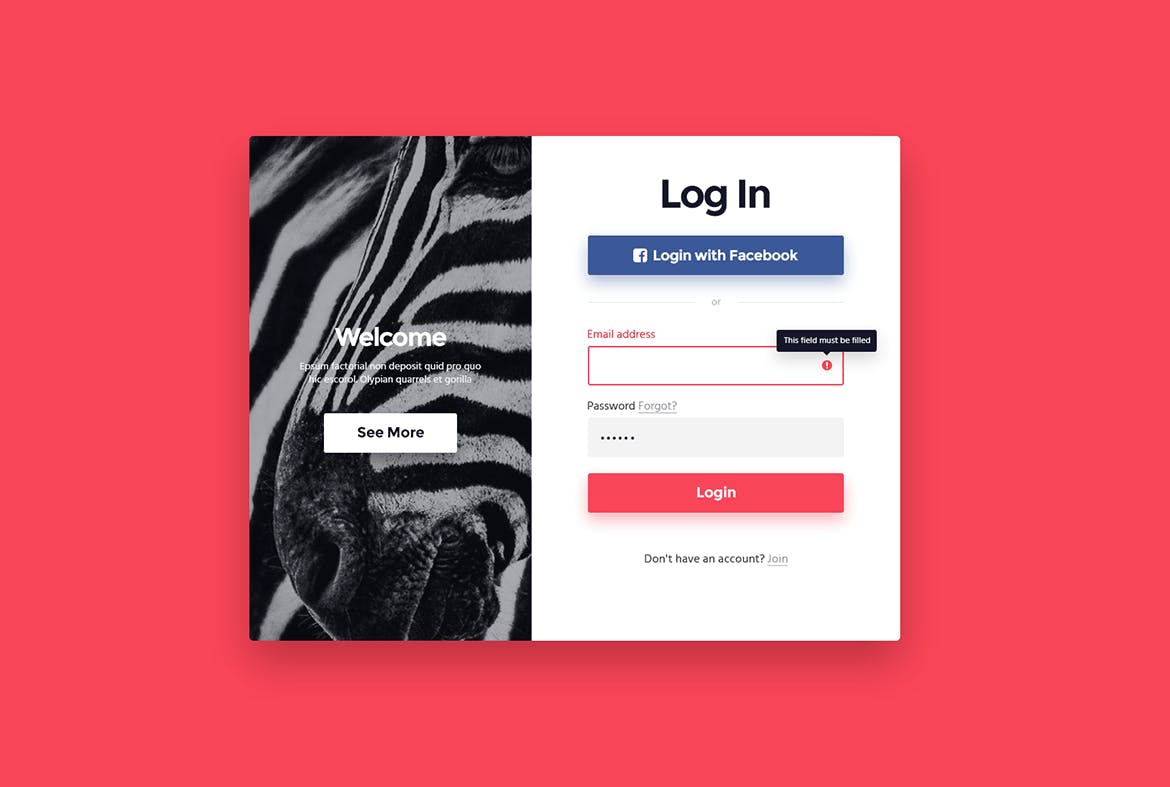 网站登录注册窗口表单设计素材库精选模板 “Zebra” Login & Registration Form插图(5)