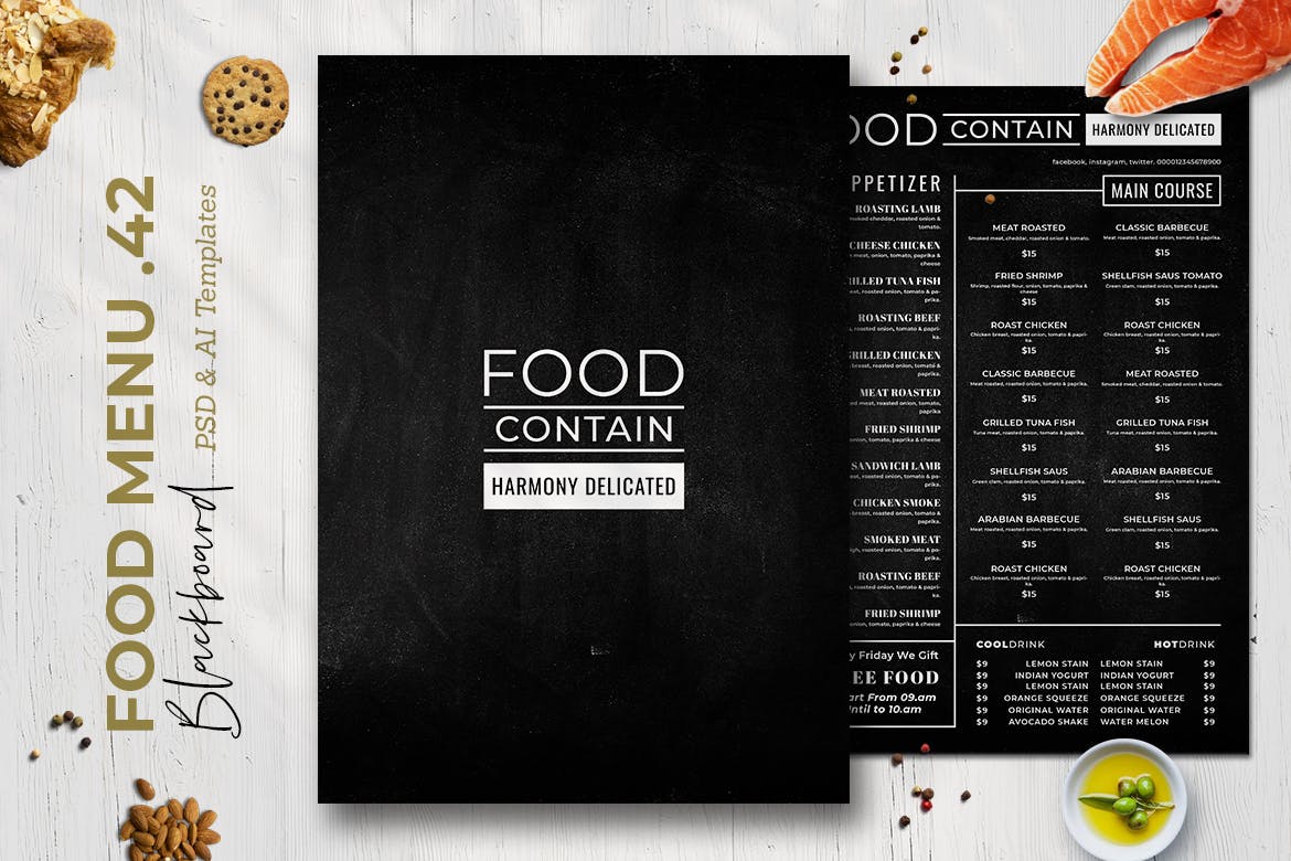 黑板画风格西餐厅素材库精选菜单模板v42 Blackboard Food Menu. 42插图
