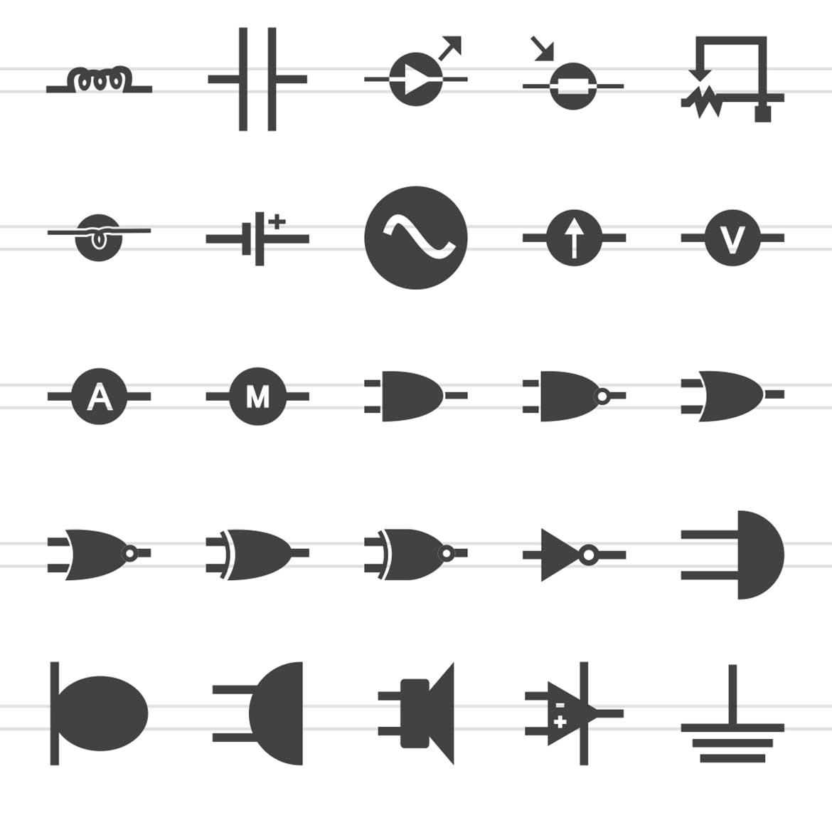 50枚电路线路板主题黑色字体亿图网易图库精选图标 50 Electric Circuits Glyph Icons插图(2)