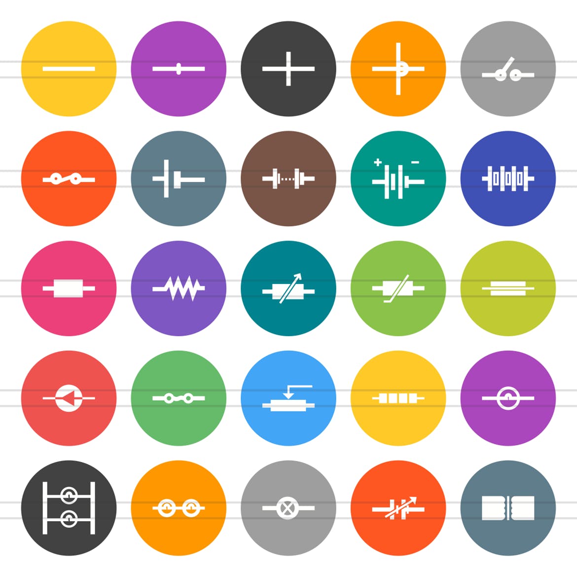 50枚电路线路板主题扁平风圆形非凡图库精选图标 50 Electric Circuits Flat Round Icons插图(1)