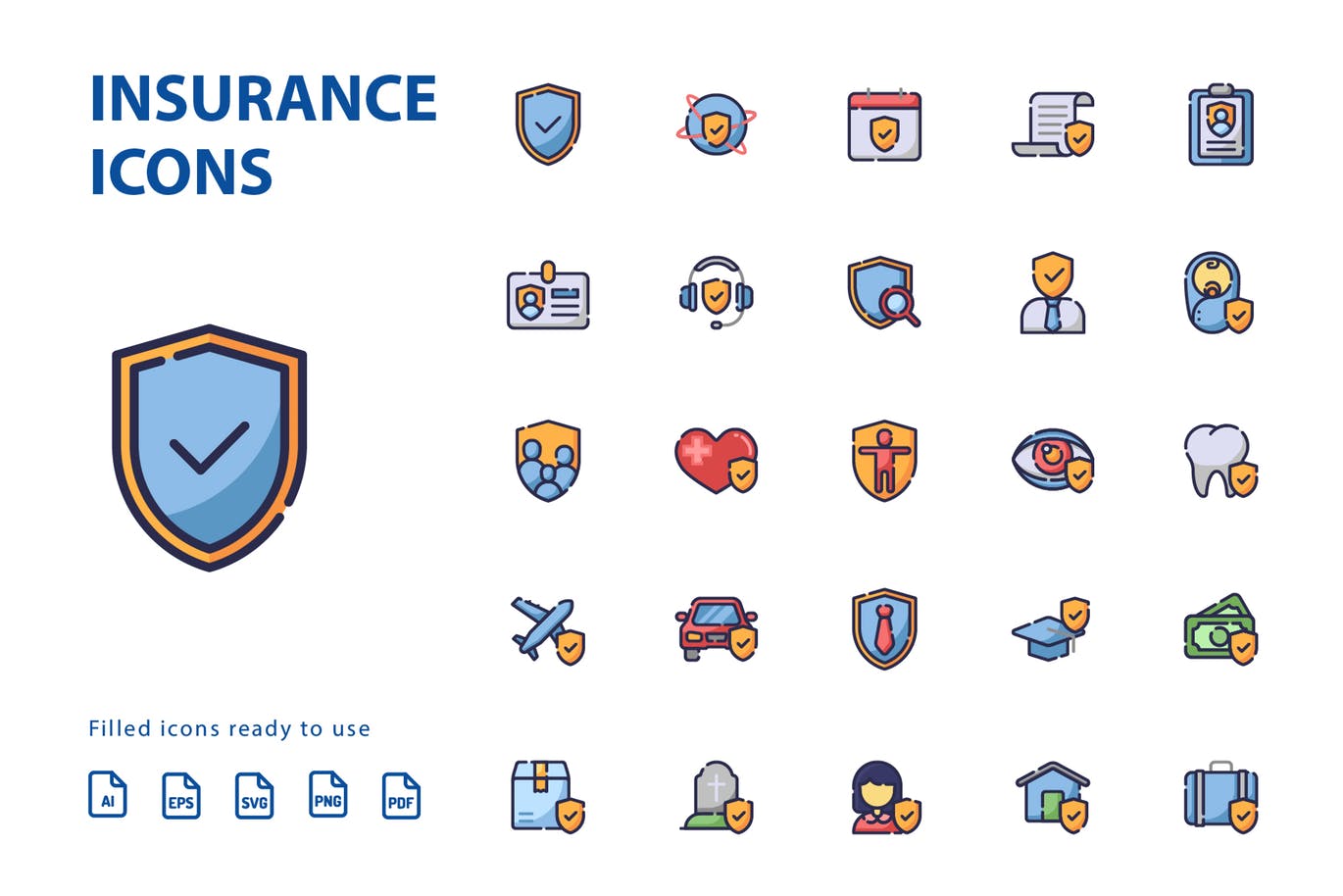 25枚保险行业填充16图库精选图标设计素材 Insurance Filled插图(1)