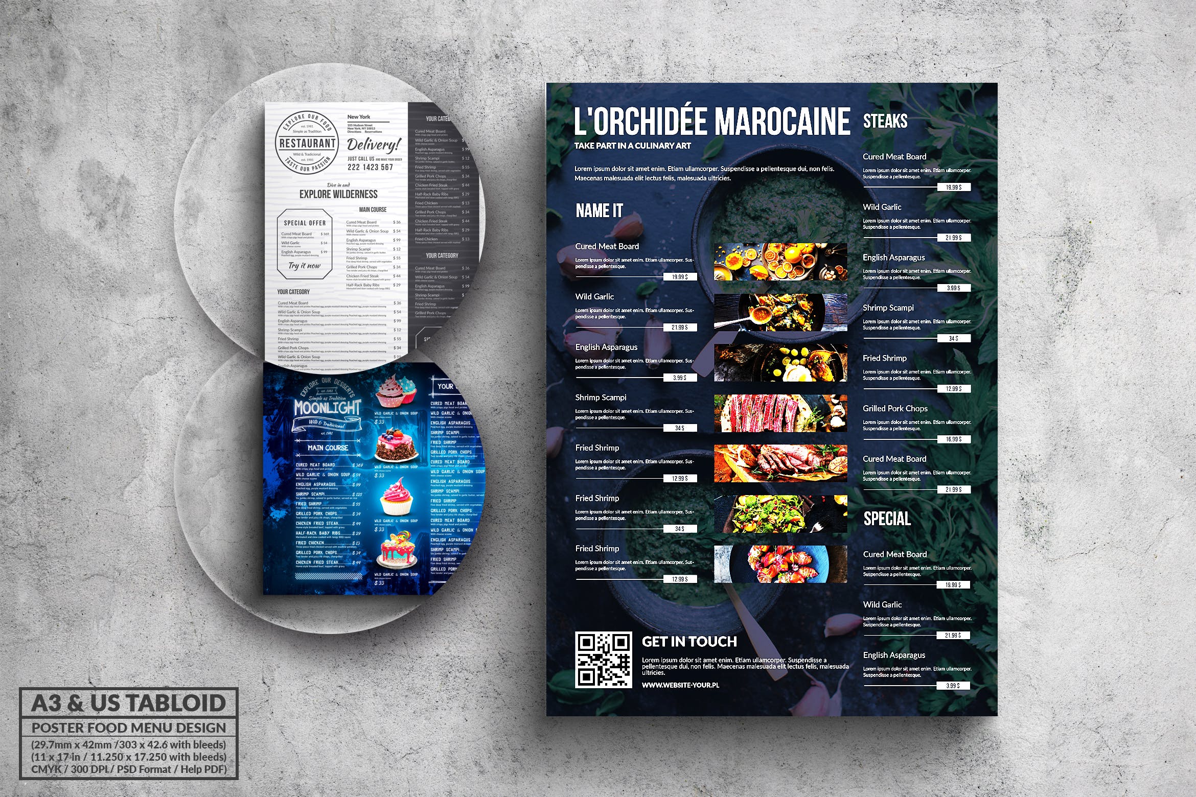 多合一餐馆餐厅菜单海报PSD素材16设计网精选模板v1 Poster Food Menu A3 & US Tabloid Bundle插图