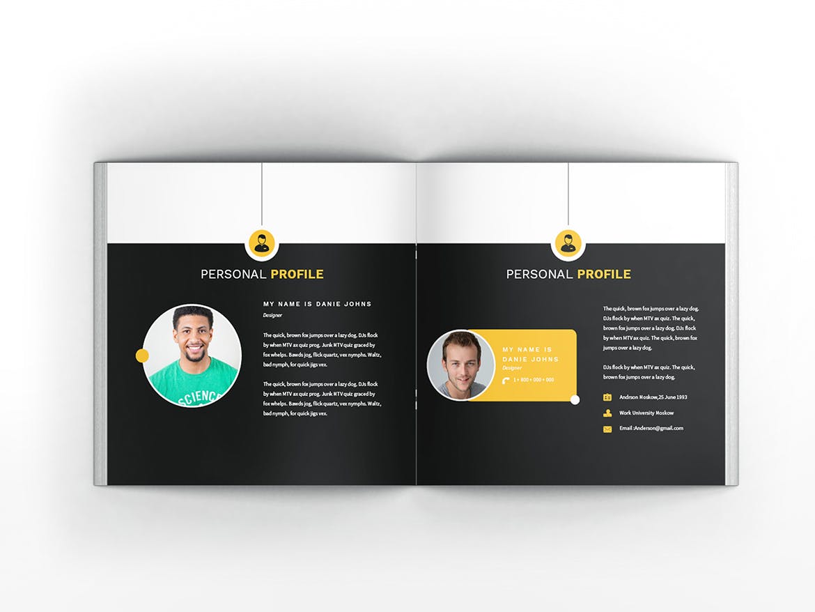 顶尖人才方形个人简历画册设计模板 Atery Resume CV Square Brochure Template插图(4)