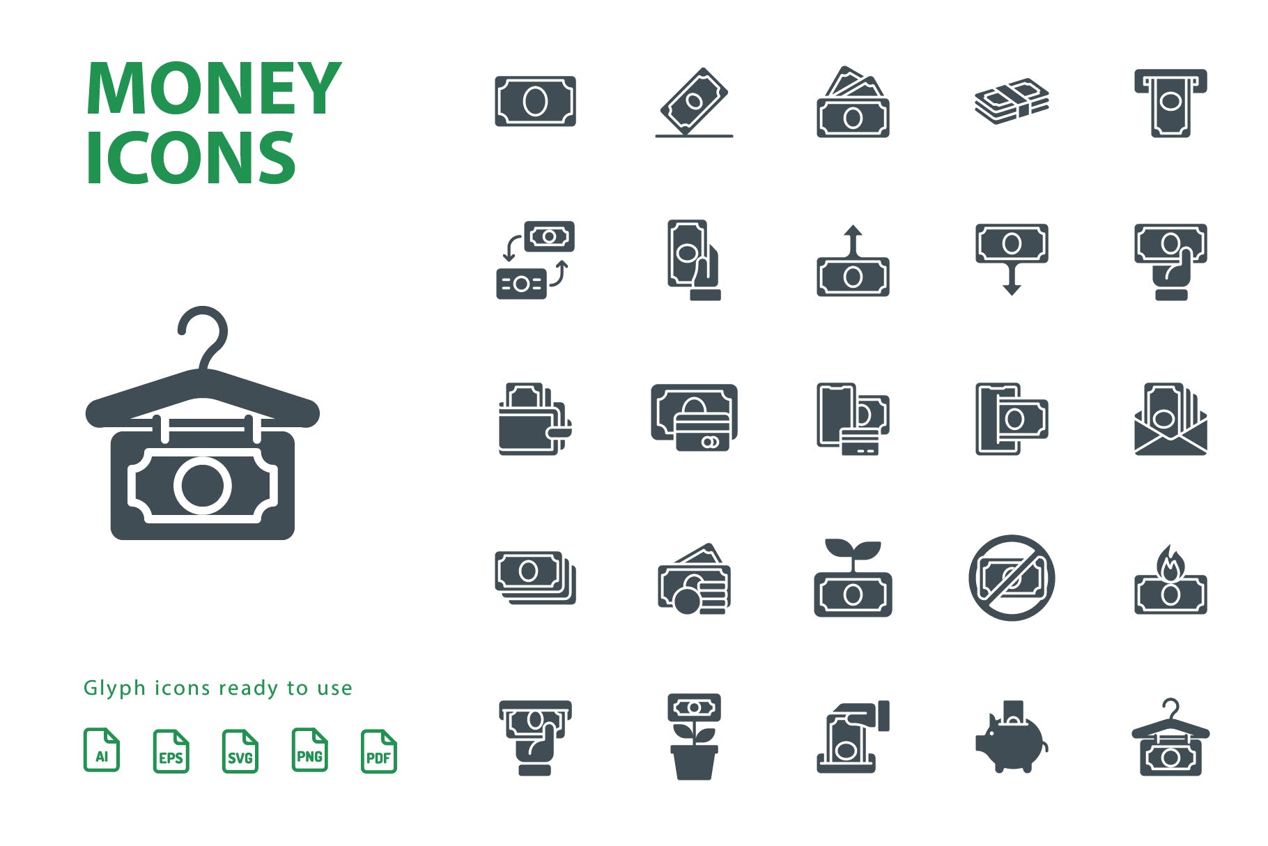 25枚金钱主题矢量字体非凡图库精选图标 Money Glyph Icons插图(2)