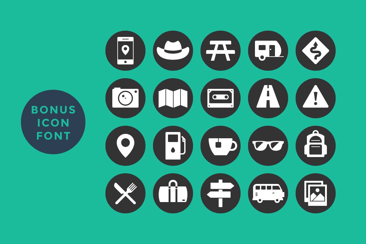 公路旅行主题圆形矢量16设计素材网精选图标 Road Trip Icons插图(2)
