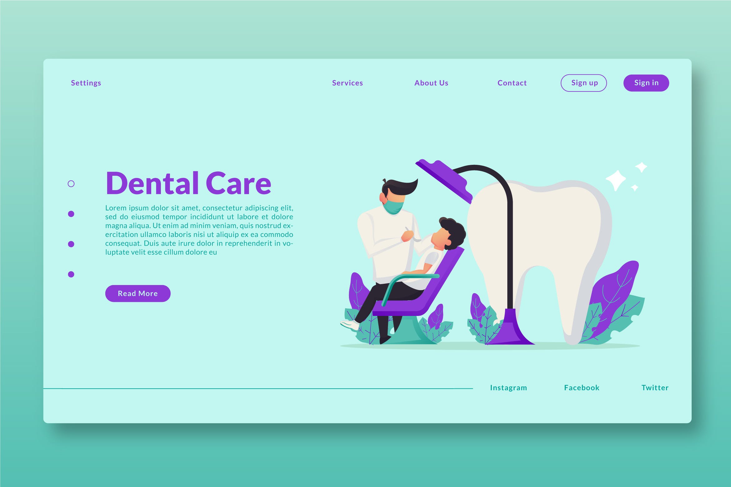 牙科保健网站设计矢量插画素材 Dental Care – Web Header & Landing Page GR插图