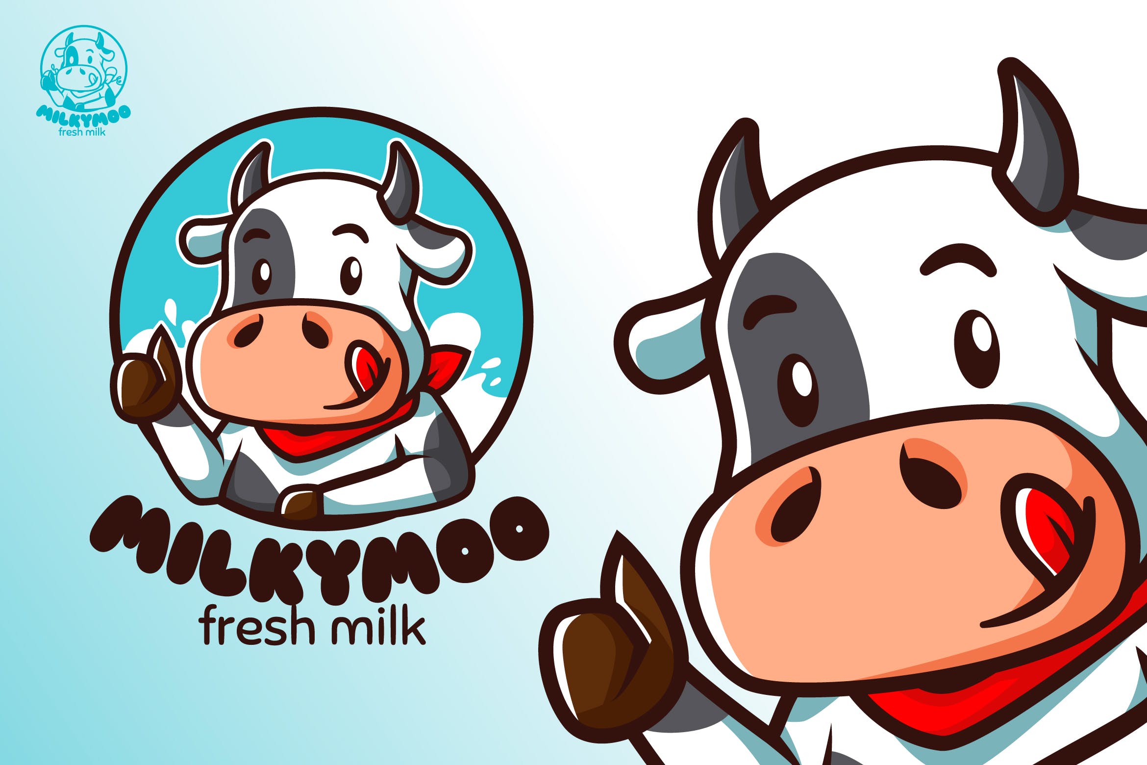 卡通奶牛美食品牌Logo商标设计模板 MilkyMoo – Mascot & Esport Logo插图