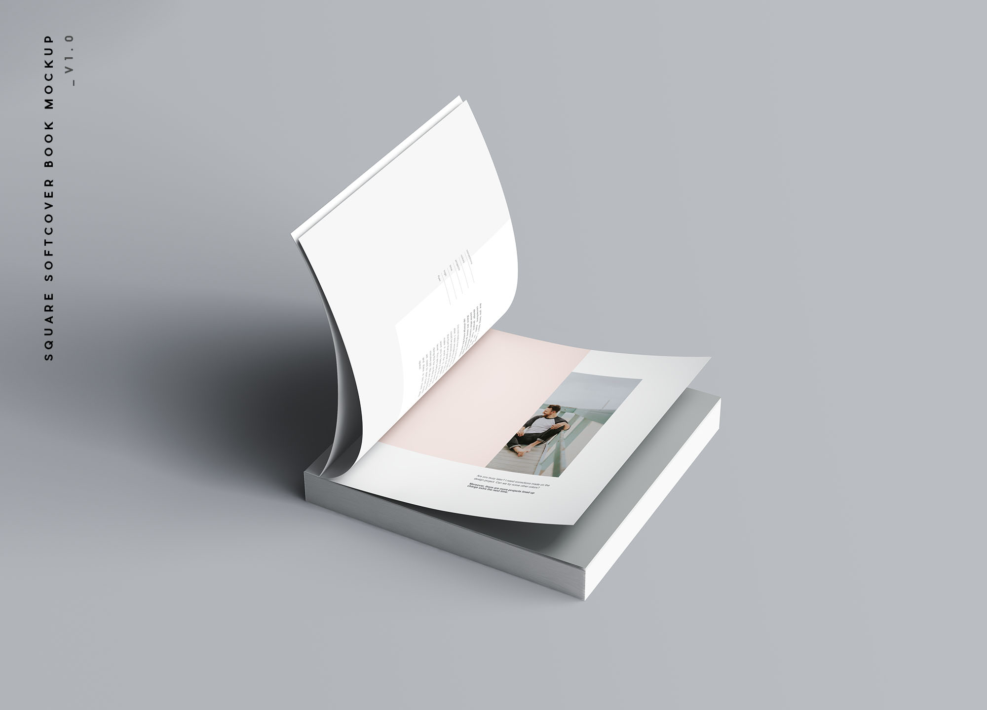 方形软封图书内页版式设计效果图样机素材库精选 Square Softcover Book Mockup插图