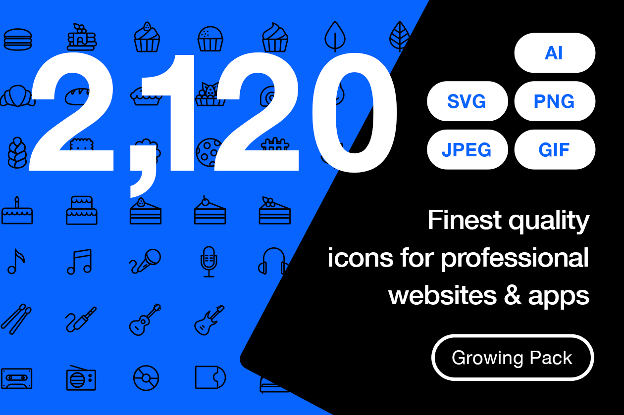 2120枚网站&APP设计师必备的矢量线性素材库精选图标集 Ultimate Icons Growing Pack插图
