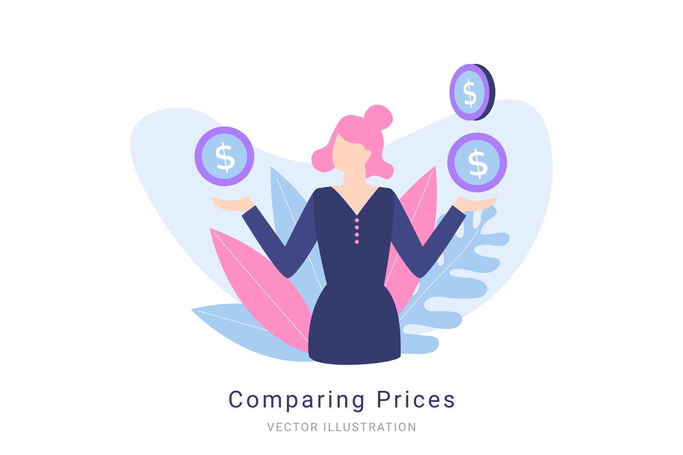 价格比较概念矢量插画非凡图库精选素材 Comparing Prices Vector Illustration插图