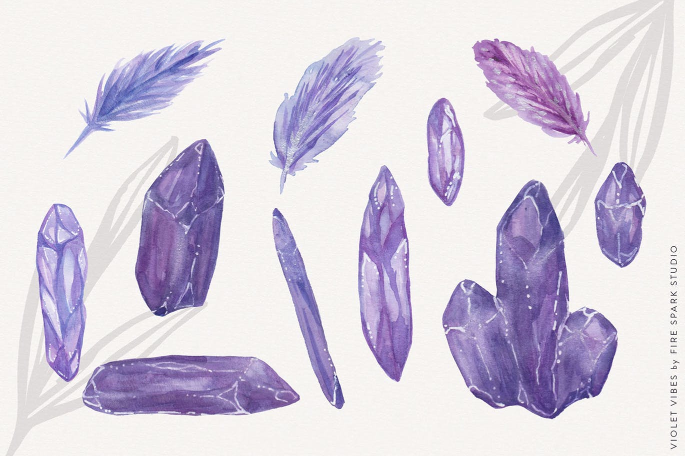 紫罗兰色时尚水彩手绘设计套件 Violet Vibes Graphic Art Kit插图(2)