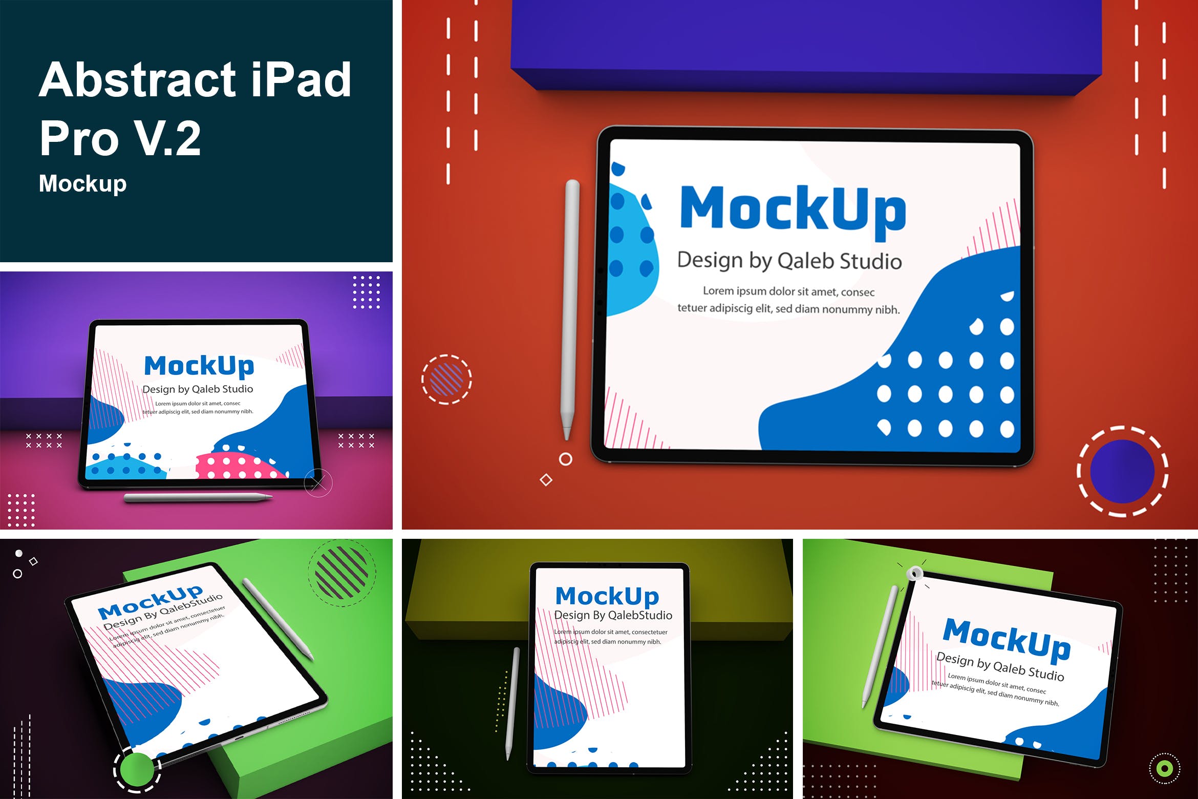 抽象设计风格iPad Pro平板电脑屏幕效果图素材库精选样机v2 Abstract iPad Pro V.2 Mockup插图