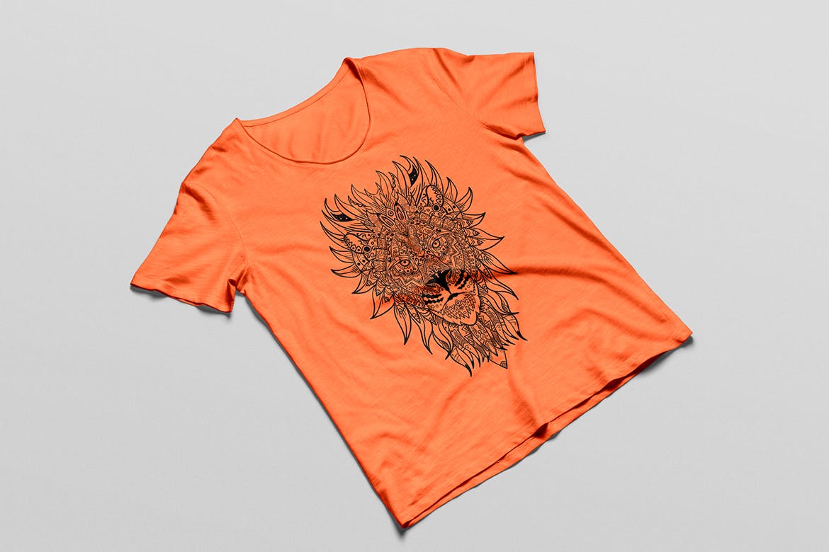 狮子-曼陀罗花手绘T恤印花图案设计矢量插画16设计网精选素材 Lion Mandala T-shirt Design Vector Illustration插图(5)