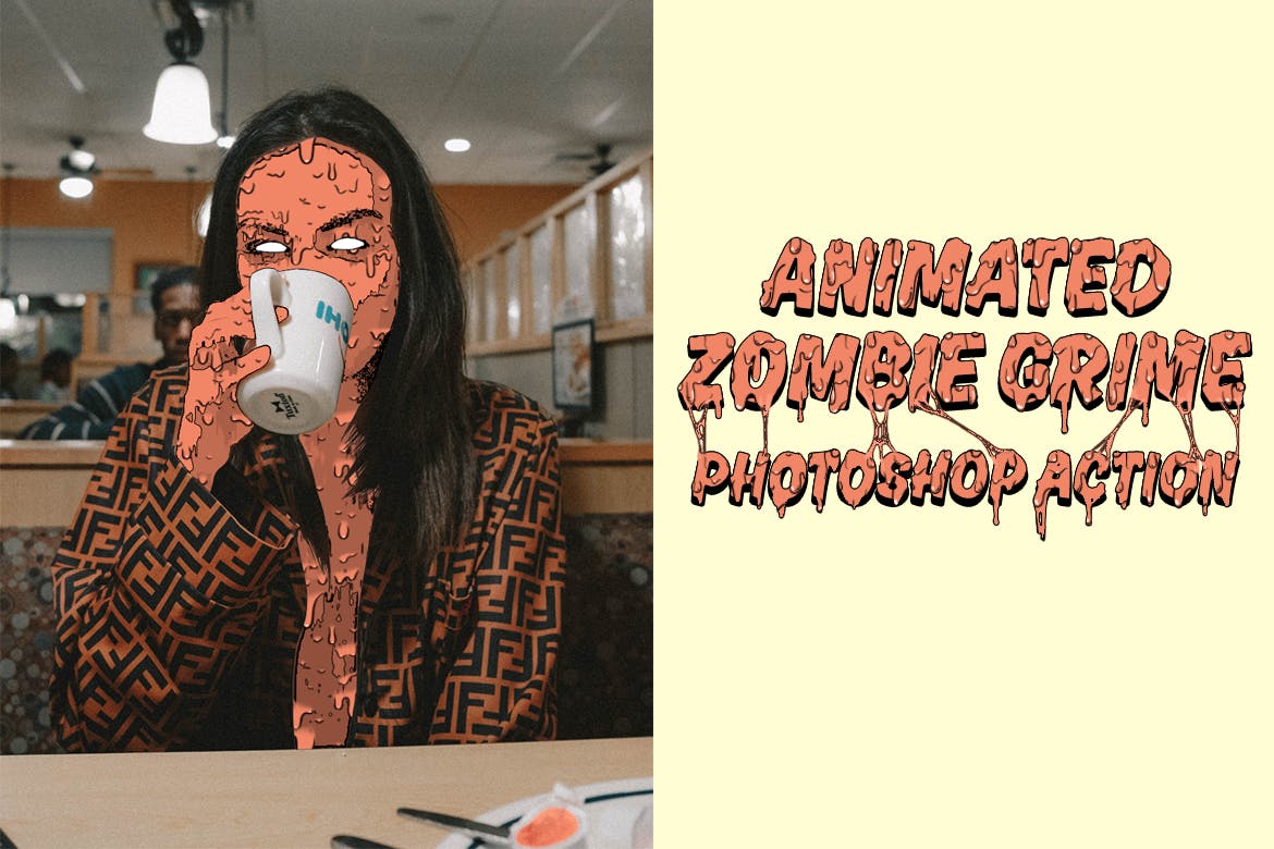 Instagram&Tumblr社交图片Grime艺术风格非凡图库精选PS动作 Animated Zombie Grime Art Photoshop Action插图