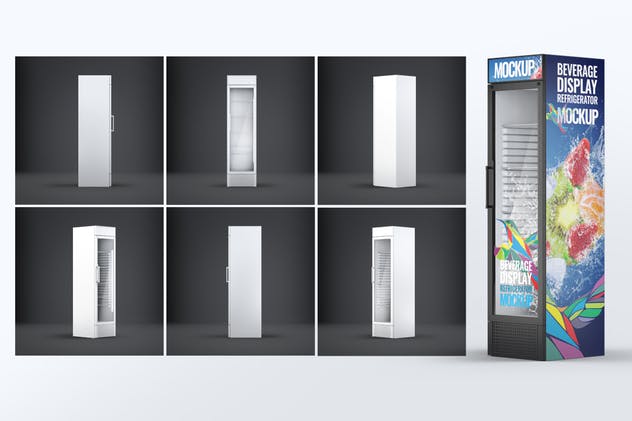 零售柜式冰箱外观广告设计效果图样机非凡图库精选模板 Beverage Display Refrigerator Mock-Up插图(1)