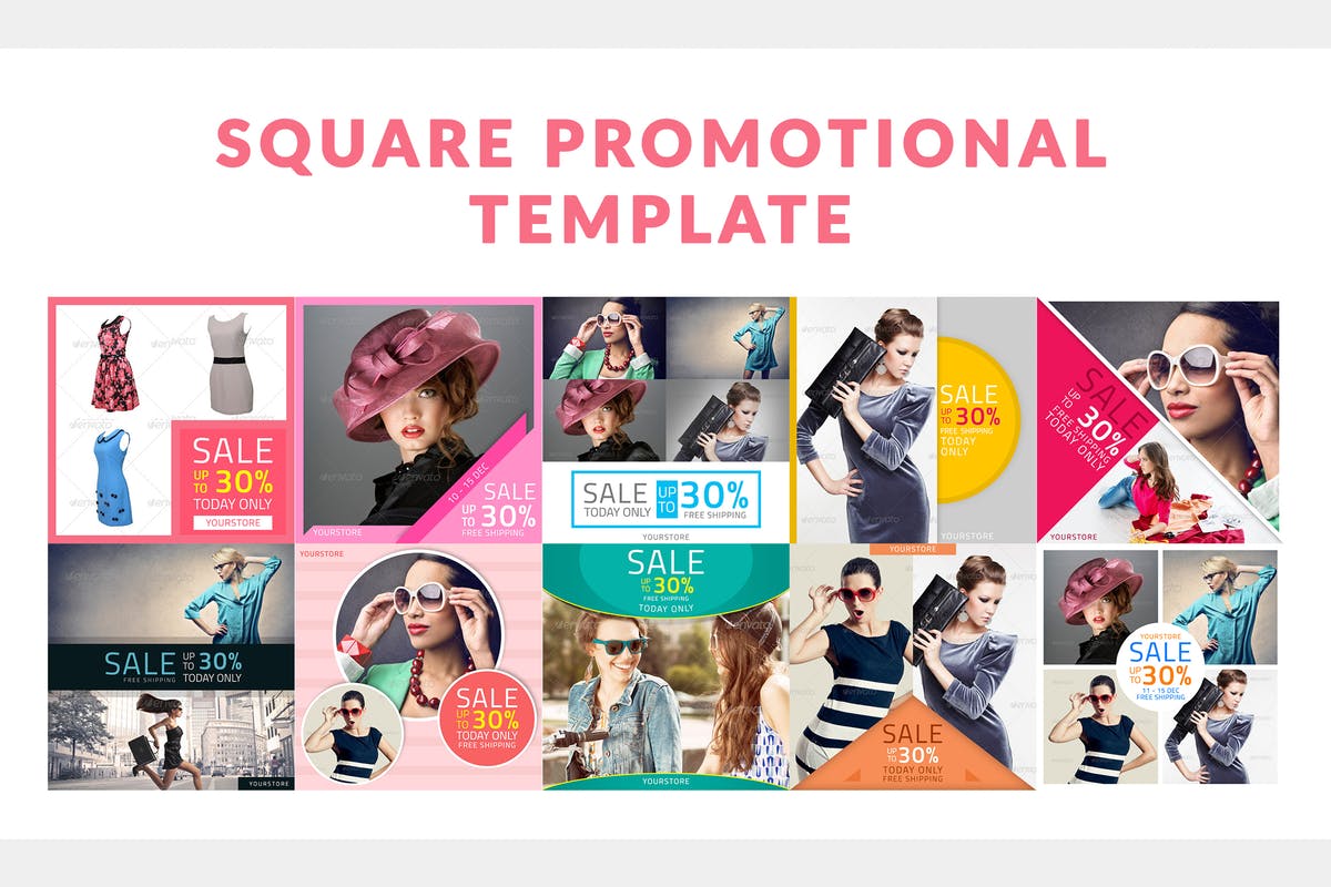 服装销售社交广告促销方形设计模板16图库精选 Square Promotional Template插图