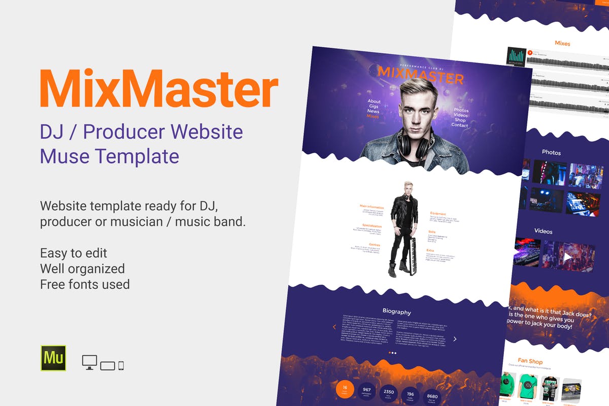 创意DJ/音乐制作人网站Muse模板非凡图库精选 MixMaster – DJ / Producer Website Muse Template插图