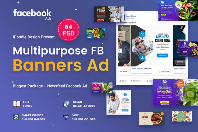 多用途Facebook社交网站新媒体Banner广告模板[64PSD] Multipurpose Facebook Banner Ads – 64 PSD插图(1)