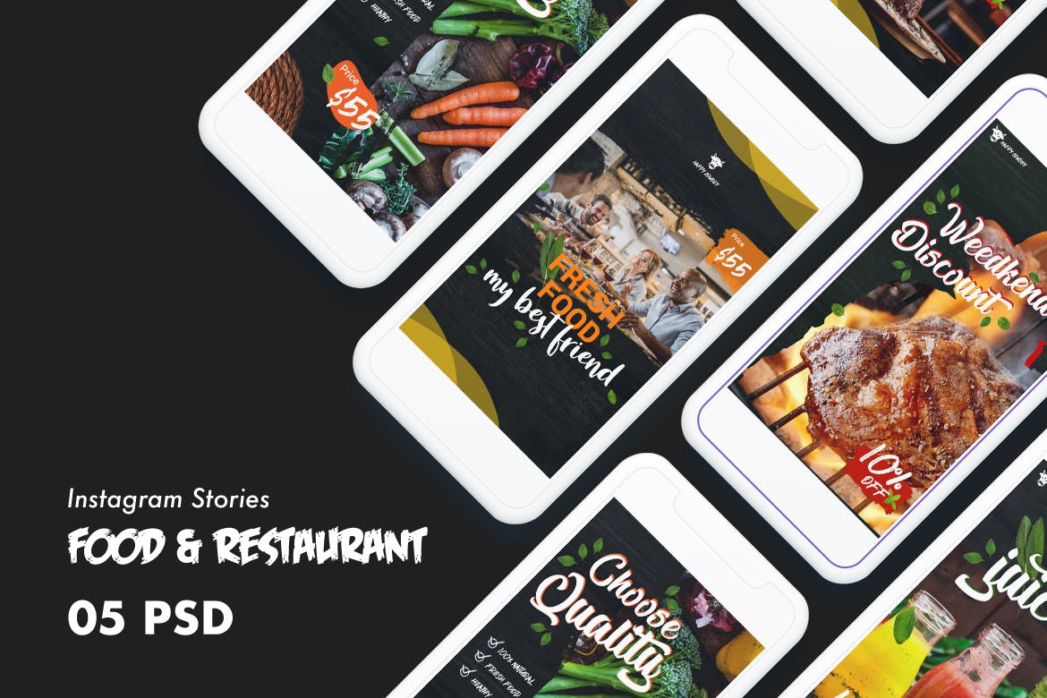西式美食&餐厅Instagram品牌广告设计PSD模板素材库精选 Food & Restaurants Instagram Stories PSD Template插图(1)