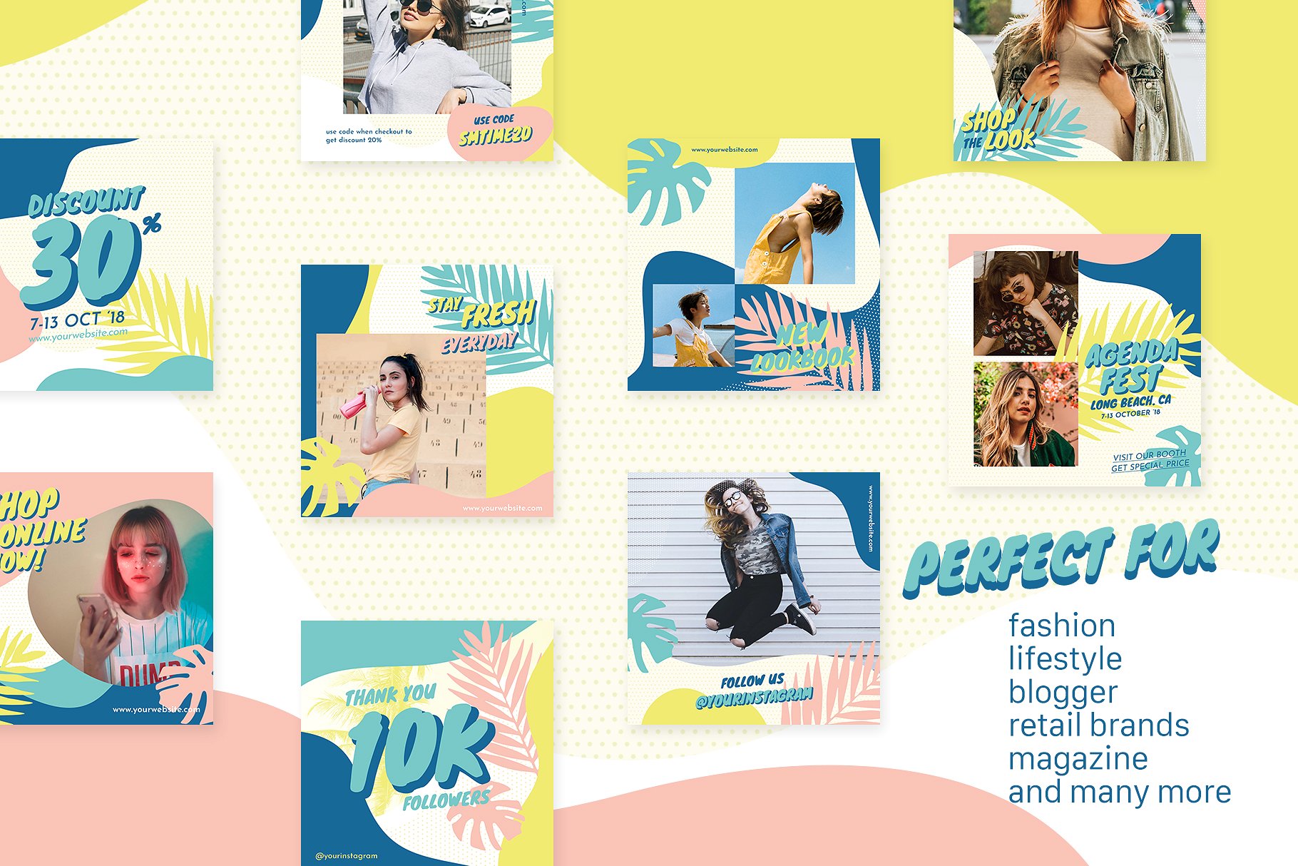 时尚生活方式社交媒体文章贴图模板16设计网精选 Instagram Bundle – Summertime插图(2)