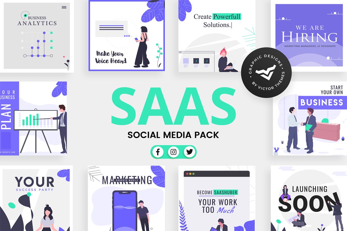 SAAS业务推广社交媒体广告设计模板素材中国精选 SAAS Business Social Media Template插图(1)