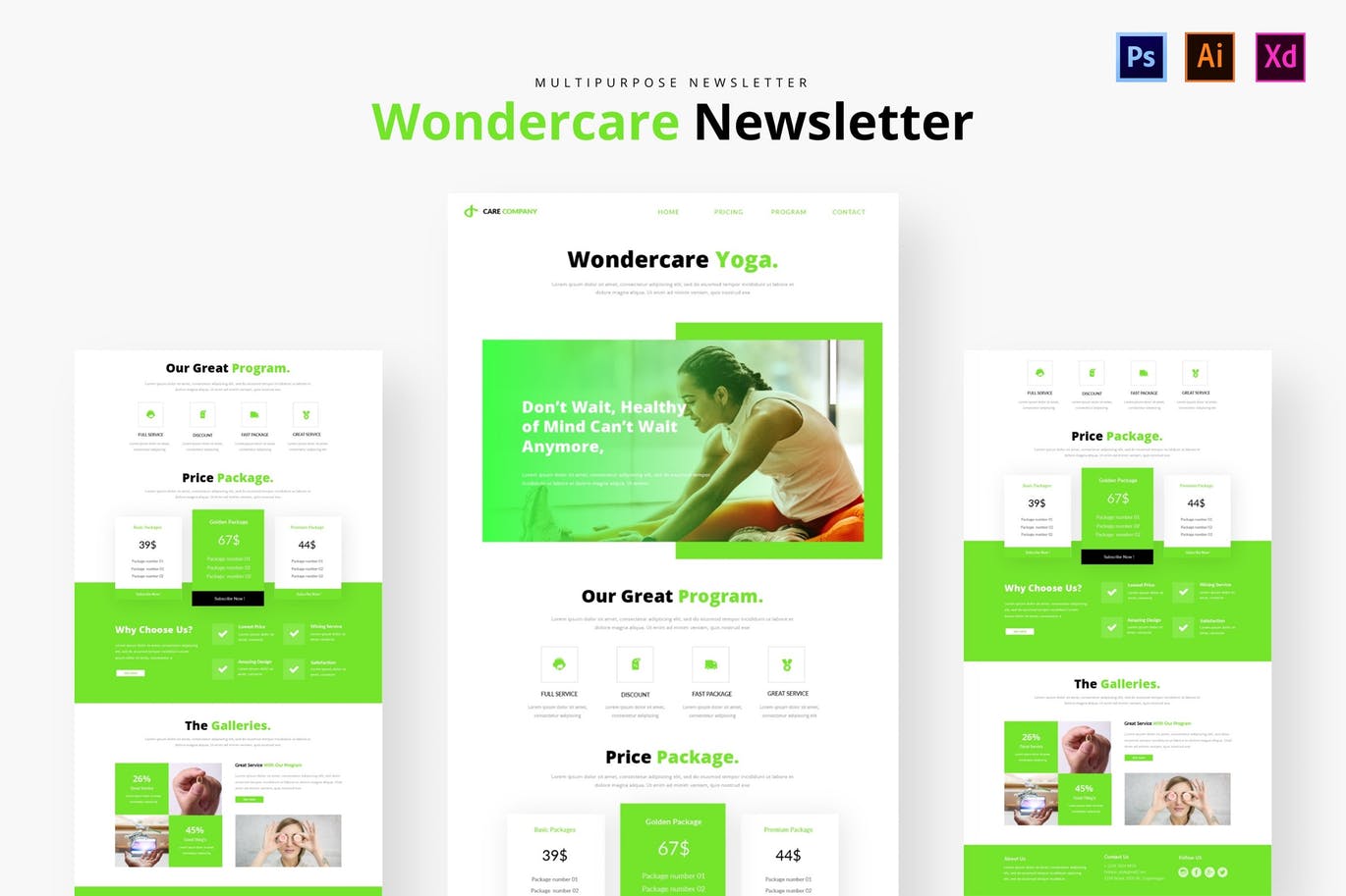 瑜伽培训中心网站邮件订阅模板 Wondercare Newsletter插图