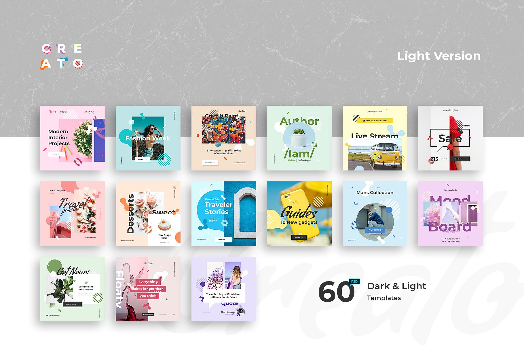色彩丰富的创意社交媒体故事贴图模板16设计网精选 Creato Social Media Templates插图(9)