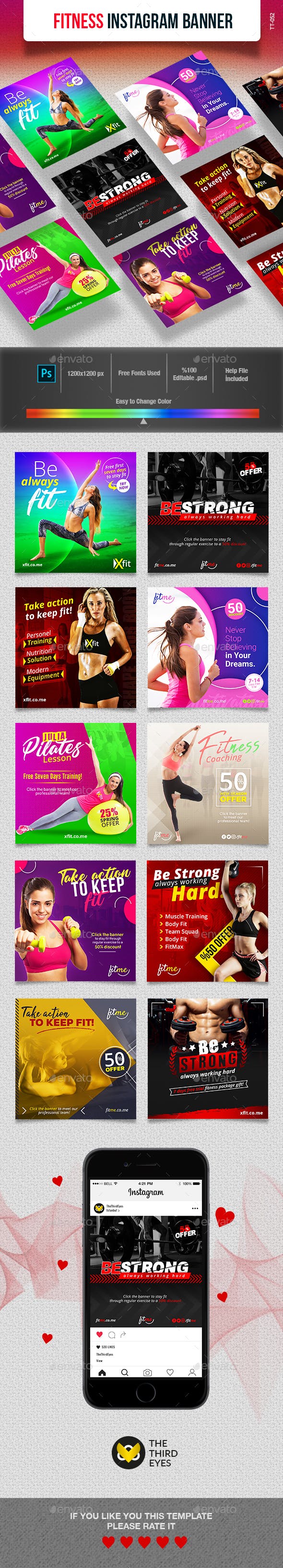 健身主题Instagram社交媒体Banner广告营销海报模板素材库精选插图