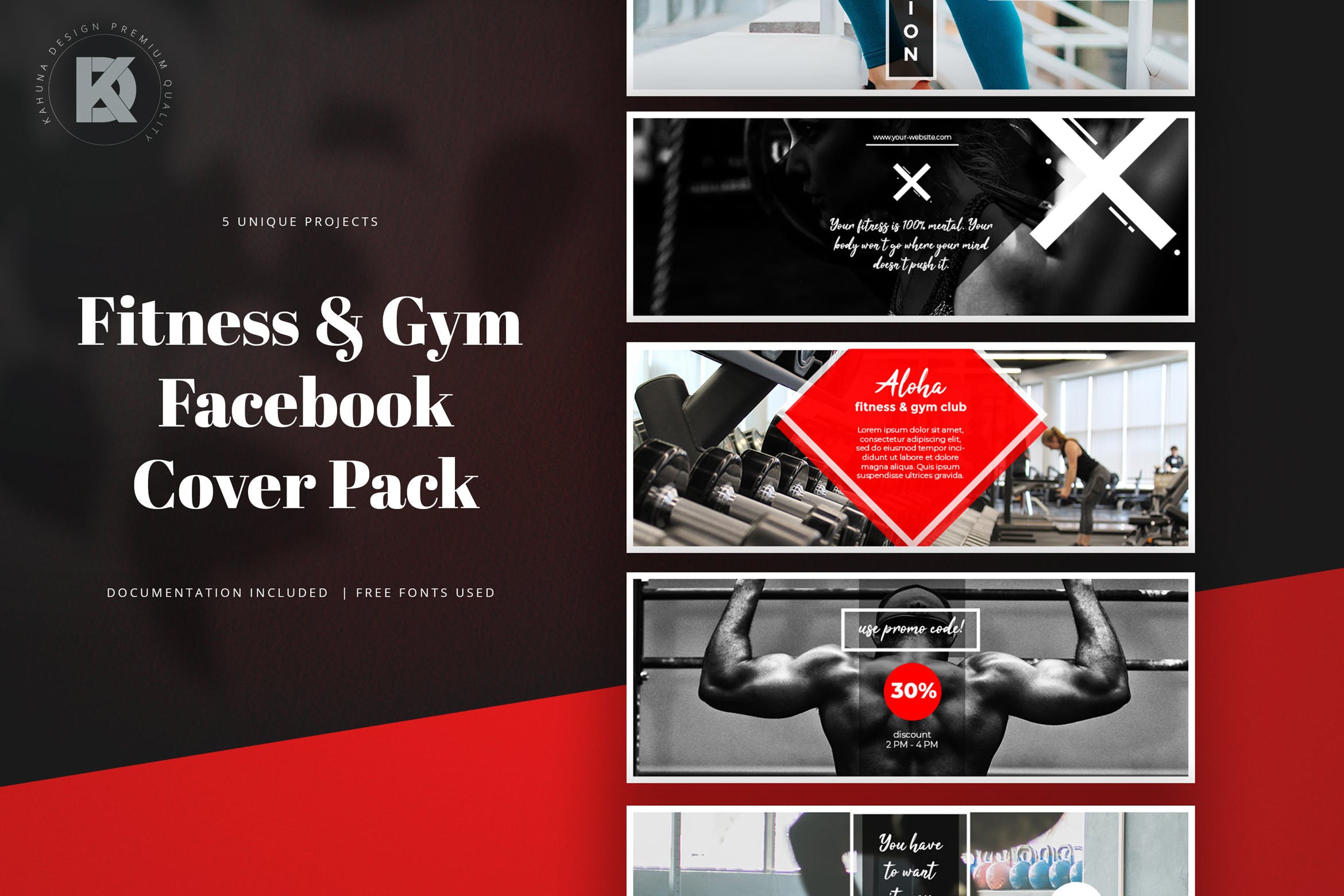 健身运动品牌Facebook封面设计模板素材库精选 Fitness & Gym Facebook Cover Pack插图