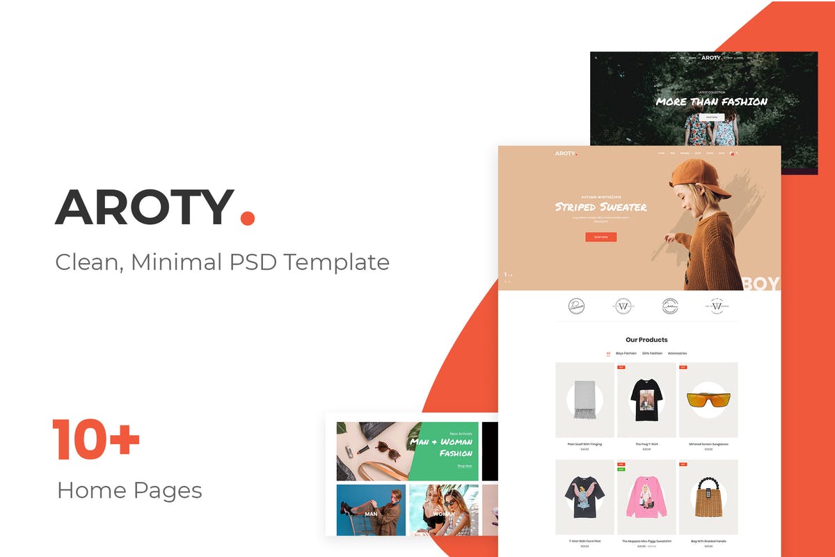 极简设计风格电商网站设计模板普贤居精选 Aroty – Clean, Minimal Shop PSD Template插图