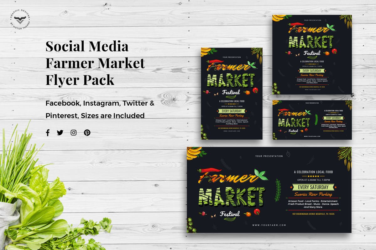 有机蔬菜市场社交媒体品牌广告模板非凡图库精选套装 Social Media Templates Organic Market﻿ Pack插图