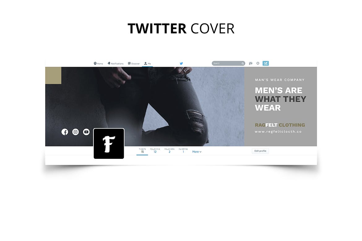 男性时尚主题Twitter社交主页封面设计模板素材库精选 Ragfelt Man Fashion Twitter Cover插图(2)